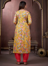 Mustard Premium Riyon Hand work Neck design Kurti Set For Women
