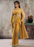 Mustard Satin Ready-To-Wear Saree in Sequins & Dual Beads Work