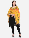 Mustard Temple Design Embroidered Linen Festive Dupatta