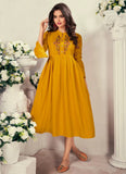 Mustard Traditional Heavy Rayon Embroidery Work Feeding Kurti for Nursing Moms