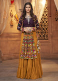 Mustard Yellow Viscose Rayon Embroidered Navaratri Lehenga Choli