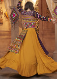 Mustard Yellow Viscose Rayon Embroidered Navaratri Lehenga Choli