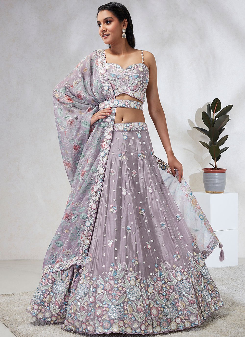 Mystical Mauve Silk Chiffon Traditional Lehenga Choli Set