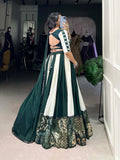 Green Color Plain And Printed With Paper Mirror Work Rayon Lehenga Choli
