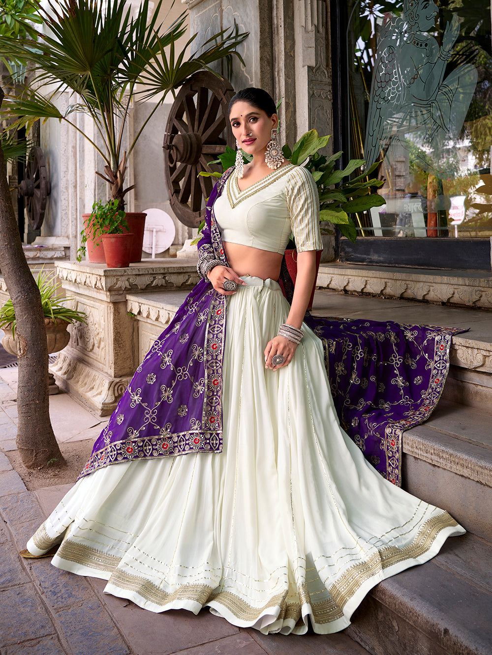 White rayon Navratri lehenga choli set