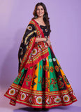 Navratri Lehenga Choli Set in Multi Color Cotton with Hand Block