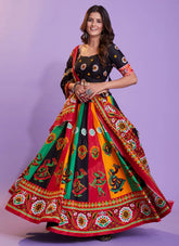 Navratri Lehenga Choli Set in Multi Color Cotton with Hand Block