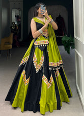 Navratri Special Cotton Readymade Lehenga Choli In Black and Green