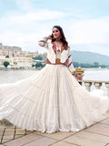 White mirror gamthi work lehenga choli set