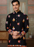 Stylish Black Cotton Mirror Work Men’s Kurta for Navratri