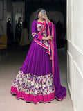 Purple Color Printed And Original Mirror Lace Border Rayon Lehenga Choli