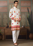 White Cotton Men’s Kurta with Mirror Work for Navratri