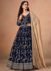 Navy Blue Faux Georgette Floor Length Anarkali Suit