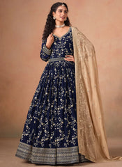 Navy Blue Faux Georgette Floor Length Anarkali Suit