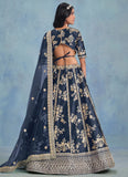 Navy Blue Engagement Lehenga with Embroidery & Can-Can Flair | Gunj Fashion