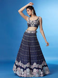 Navy Blue Georgette Multi-Sequins Work Semi Stitched Party Wear Lehenga