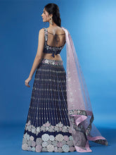 Navy Blue Georgette Multi-Sequins Work Semi Stitched Party Wear Lehenga