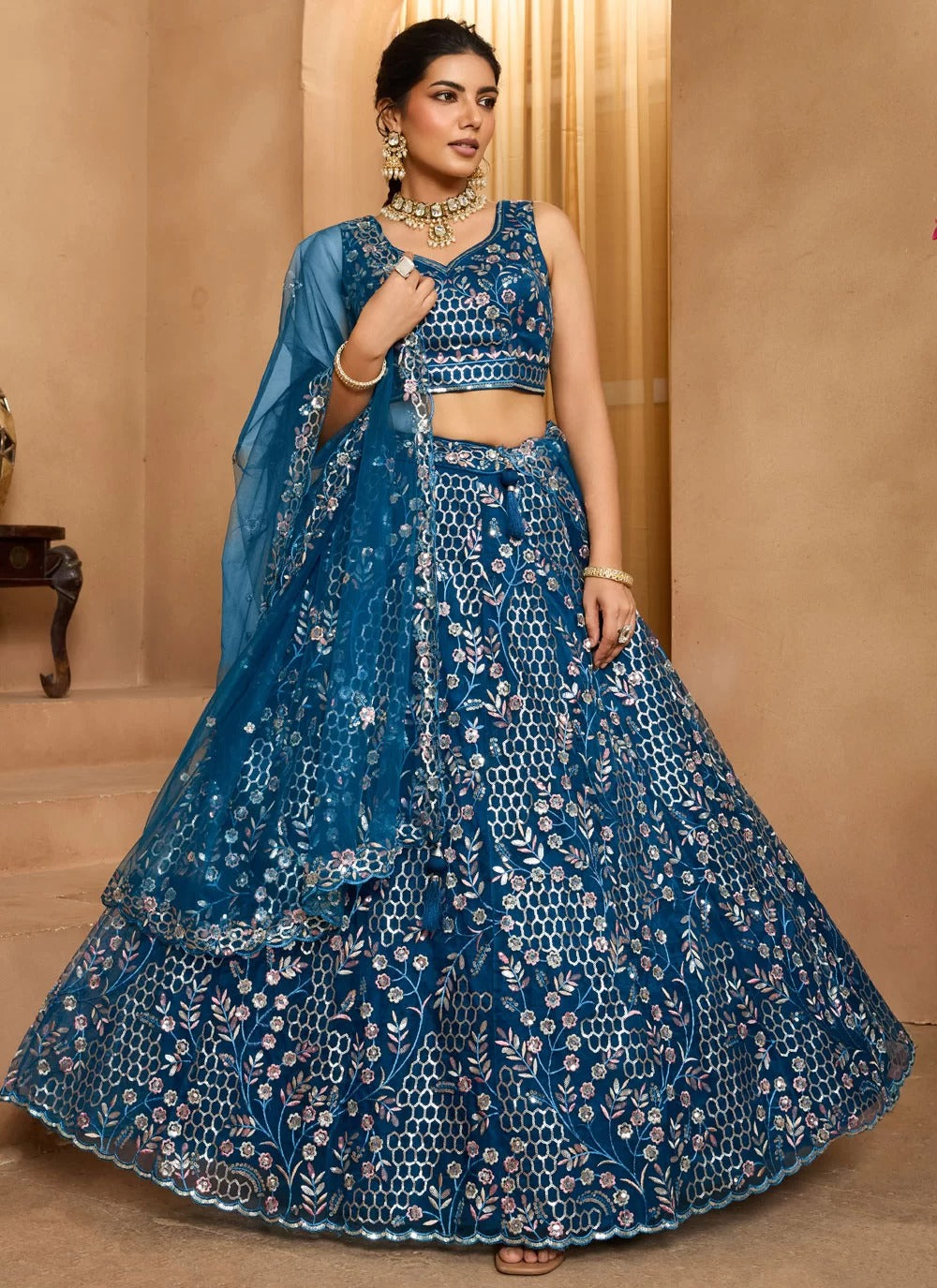 Navy blue net lehenga for cocktail and evening functions