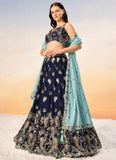 Navy Blue Poly Georgette Indian Wedding Lehenga with Sequins and 4 Meter Flair
