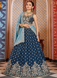 Royal Navy Blue Tissue Silk Lehenga for Wedding Functions