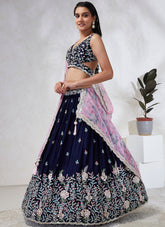 Navy Blue Sequins and Zarkan embroidery Wedding Lehenga Choli