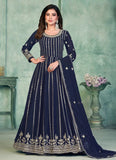 Navy Blue Sequins Embroidered Faux Georgette Anarkali