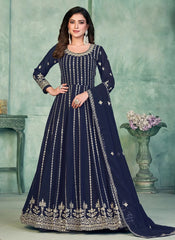Navy Blue Sequins Embroidered Faux Georgette Anarkali