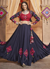Navy Blue Viscose Rayon Navratri Special Lehenga Choli