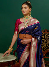 Navy Blue Zari Weaving Paithani Soft Silk Saree