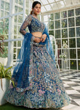 Semi-stitched navy bridal lehenga set for wedding and reception