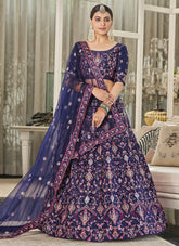 Navy Silk Thread Sequince Multi sequince embroidered Lehenga