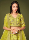 Neon party wear silk Zari And Sequins embroidered Lehenga