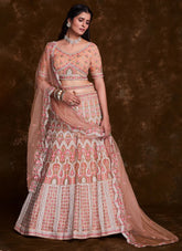 Net Peach Thread and zari A Line Lehenga Choli