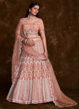 Net Peach Thread and zari A Line Lehenga Choli