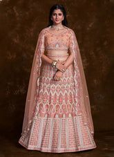Net Peach Thread and zari A Line Lehenga Choli