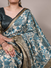 Printed tasar silk saree with viscose border
