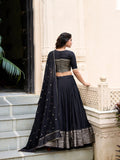 Black Chanderi silk lehenga choli with zari work and dupatta for festive occasions