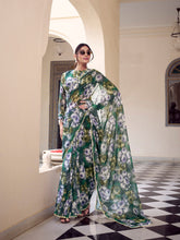 Green floral printed marble saree