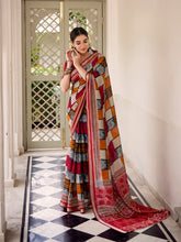 Maroon viscose chanderi check print saree