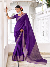 Purple Chinon saree with zari weaving