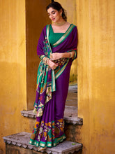 Purple kalamkari print chanderi saree