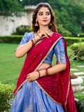 Royal Blue Color Zari Weaving Work Kanchipuram South Indian Lehenga Choli