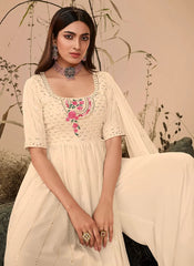 Off White Georgette Embroidery Designer Paistani Suit