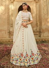 Off White Thread Embroidered Georgette Chaniya Choli