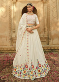 Off White Thread Embroidered Georgette Chaniya Choli