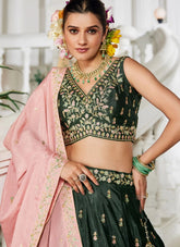 Olive Sequin Work Poly Chiffon Lehenga Choli for Sister’s Wedding | Gunj Fashion