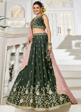 Olive Sequin Work Poly Chiffon Lehenga Choli for Sister Wedding