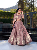 Tussar silk crop-top lehenga in cream color