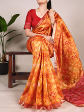 Orange patola print jacquard silk saree
