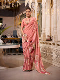 Orange printed saree with matching blouse